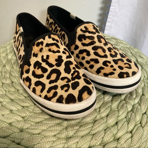 Kate Spade for Keds tan and brown leopard print calf hair slip on sneakers - Picture 3 of 9